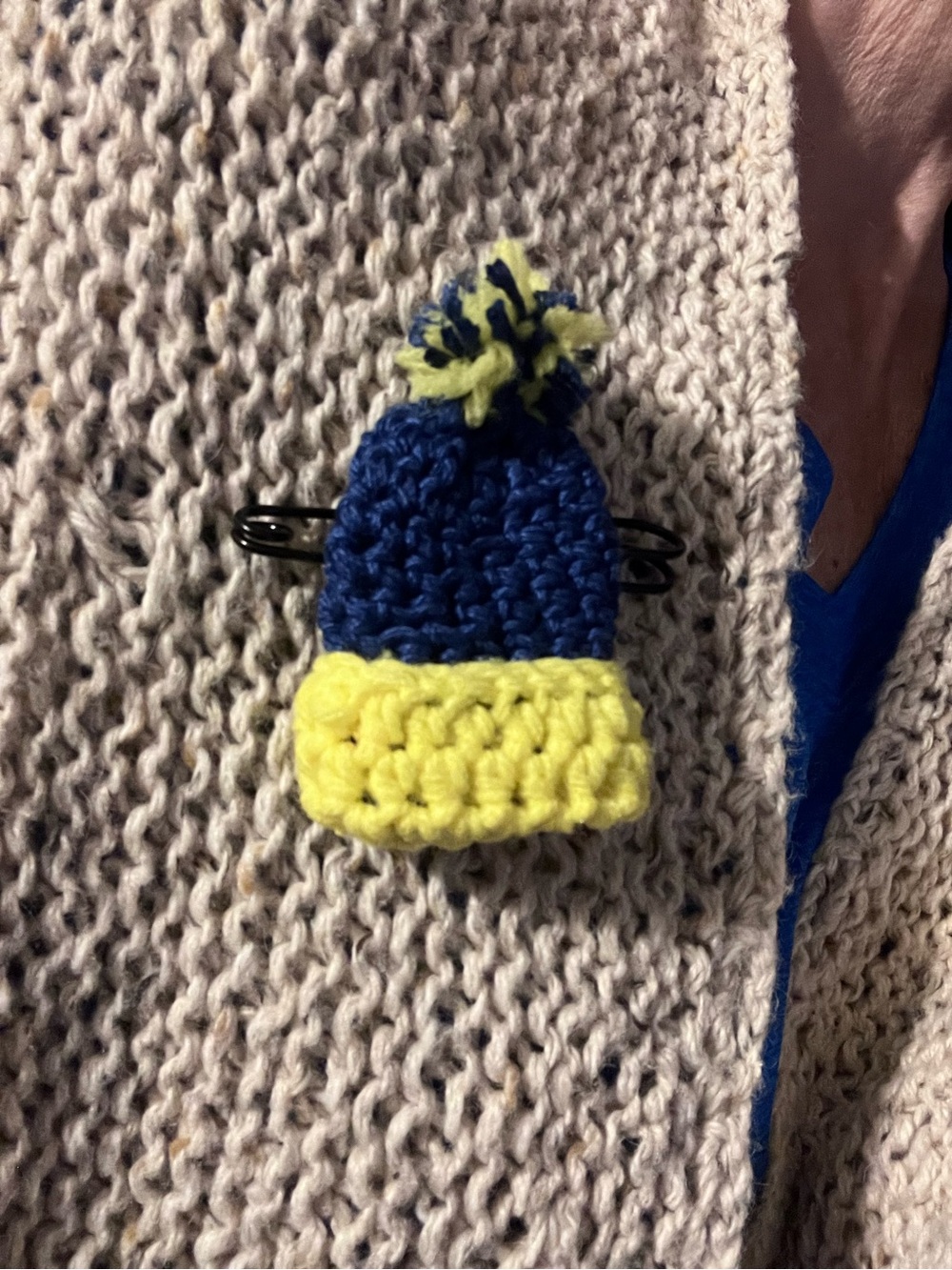 University of Michigan Colors Sweater Pin Handmade Crochet Mini Beenie Hat